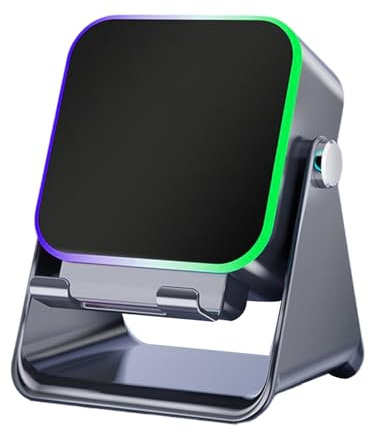 Trådlös induktionsfäste högtalare, 10 W vikbar ljudstation med LED-ljus, kraftig bärbar telefonstativ förstärkare för sovrum, skrivbord, kök, resor 12 x 7,3 x 5,9 cm
