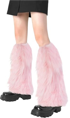 Damen Kunstpelz Beinwärmer Plüsch Beinwärmer, Mädchen Furry Fuzzy Beinwärmer Winter Stulpen Damen für Winterwärmer Karneval Halloween Fasching Rosa