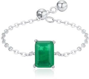 Ayoiow Vorsteckring Weißgold 585 für Damen, Erschuf Smaragd Solitär Kette Verlobungsringe Hochzeitsringe, 14 Karat Weißgold Größe 63 (20.1)