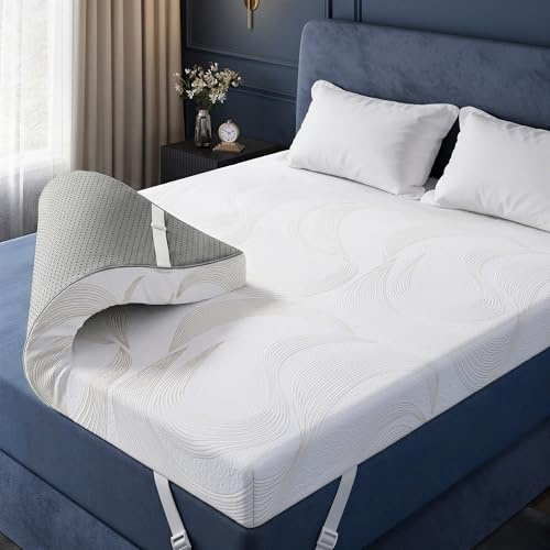Cliporix Memory Foam Mattress Topper Double 7cm - Pressure Relief Dual Layer Gel-Infused Topper for Back & Hip Pressure, Breathable Cooling Cover, Anti-Slip Straps, Machine Washable, 100-Night Trial