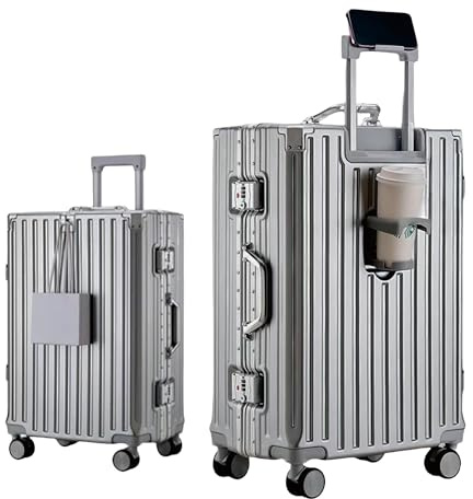 Aoliwei Alu-Rahmen Koffer (73cm/90L) - Großer Hartschalenkoffer mit Becherhalter & Handyhalter - Premium Reisekoffer mit TSA-Schloss & 360° Doppelrollen - Robuster Check-in Trolley