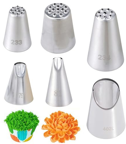 SamHeng Grass Flower Piping Nozzle Set, 6 Pcs Cake Piping Tips | Stainless Steel, Rust-resistant, Wide Application, for Cake Cookie Dessert Decorating and Baking