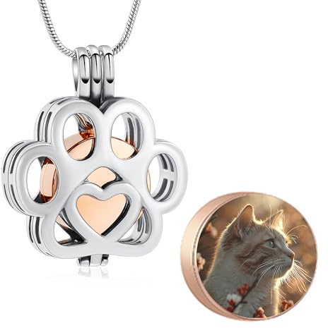 VCCWYQK Pet Urn Halskette für Asche für Hund/Katze Pfote Edelstahl Memorial Locket Urn Halskette innerhalb Mini Fall Keepsake Kremation Schmuck Frauen Männer