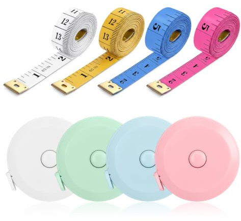 Flintronic 8 Unidades Cinta Métrica Corporal, 60inch/150cm Doble Escala Cintas Métricas, Metro Costura, Cinta Métrica Retráctil para Medidas Corporales, Sastrería, Pérdida de Peso y Manualidades