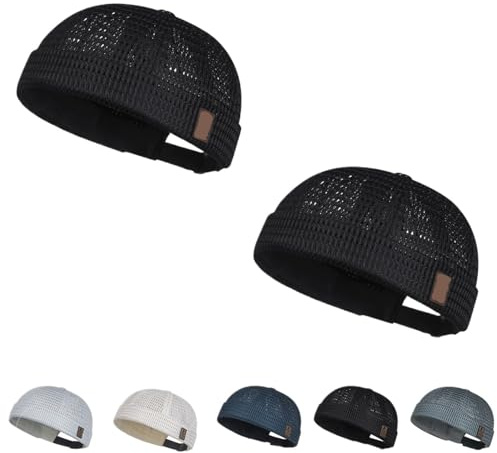 Pumio Cappello Senza Visiera Uomo, Cappello Docker Estivo in Rete Traspirante, Berretto Senza Falda Regolabile con Bordo Arrotolato, Cappellino Leggero da Portuale for Casual