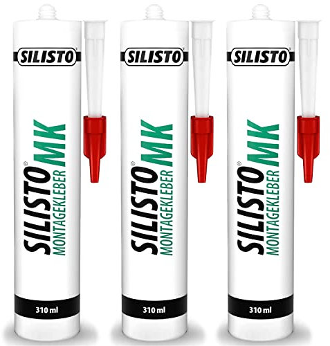 SILISTO Colle de Montage Extra Forte 3 x 310 ml - Blanc Naturel - Adhérence Initiale Puissante pour Matériaux Absorbants - Intérieur et Extérieur
