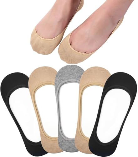 Toes Home No Show Socks Womens, Ultra Low Cut Liners Non Slip Footies for Flats Hidden Invisible Boat Summer 5 Pairs