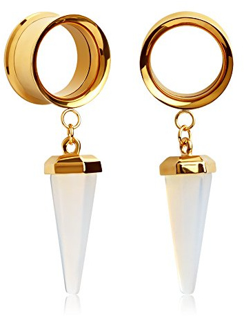KUBOOZ (1 Paar Amethyst-Stein Anhänger Goldene Edelstahl Ohrstöpsel Tunnel Messgeräte Keil Piercings.