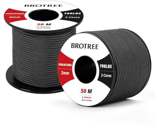 Brotree Paracord 2mm 30M 100% Nylon Seil mit 3 Kern Schnur für Outdoor, Armband, Hundeleine - Bruchlast 90kg (Schwarz)