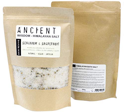 Himalayan Bath Salt Blends - 500g (Skin Revive: Geranium & Grapefruit Essential Oils)