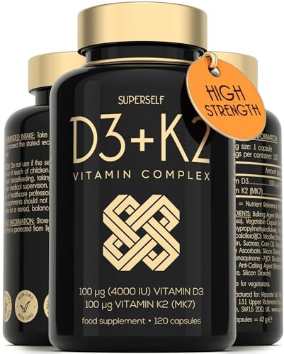Vitamin D3 K2 Capsules - High Strength Vitamin D Tablets for Strong Bones, Teeth, Immune System - 4000 IU VIT D3 & 100mcg K2 MK7-120 Veggie Capsules One-a-Day - UK Made D3 and K2 Vitamins Supplement