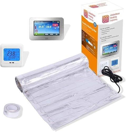 Electric Underfloor Heating Mat kit 140 W/m² for Wood & Laminate Floors + Thermostats (2.5SQM (0.5M X 5M), Standard Electric UFH Thermostat)