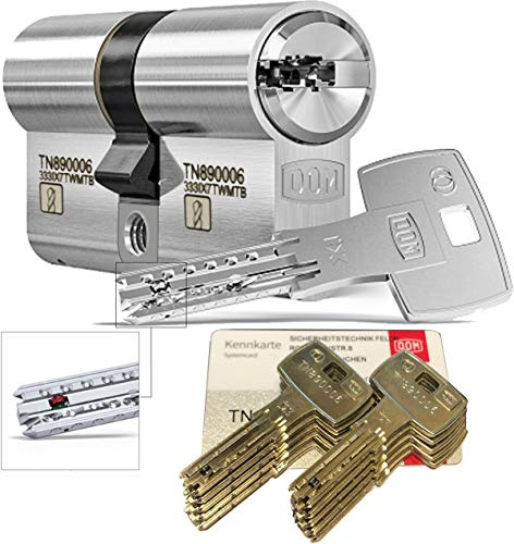 DOM iX Twido 333iX7TWMTB Modular-Doppelzylinder mit 10 Schlüssel, Länge (a/b) 30/30mm (c= 60mm), mit Sicherungskarte, mit Not- u. Gefahrenfunktion und erhöhtem Bohrschutz