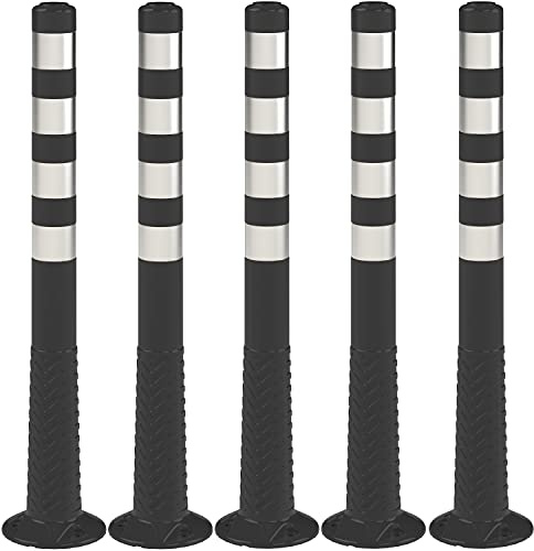 UvV-Flex Absperrpfosten 100cm schwarz mit 4 Reflexstreifen aus PU besonders langlebig inkl. Befestigungsmaterial (5er-Set)