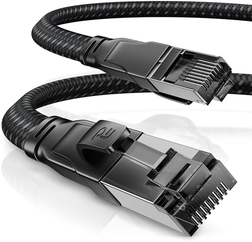 CSL - 5m CAT8.1 Netzwerkkabel Flach 40 Gbits - Baumwollmantel - LAN Kabel Patchkabel - CAT8 Gigabit RJ45 Ethernet Cable - 40000 Mbits Geschwindigkeit - Flachbandkabel - Verlegekabel - CAT6 CAT7