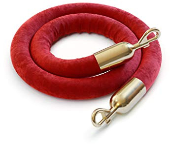 Montour Line Heavy-Duty Velvet Stanchion Rope Cotton Core, Standard Colors, Post Queue Barrier for Movie Theaters, Grand Openings(4 ft, Red Rope with Polished Brass Snap Ends)