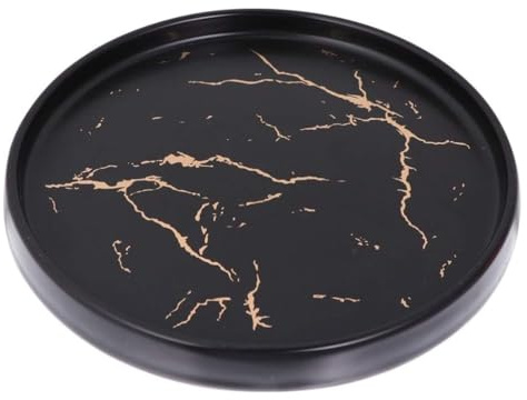 YDoLimmer Keramik Serviertablett Marmor Optik Servierplatte Rund Schmuckablage Schmucktablett Dessertteller Dekotablett für Küche Bad Couchtisch Wohnzimmer (20cm, Schwarz)