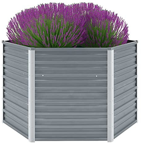 MOONAIRY Garten-Hochbeet, Kräuterbeet, Kräuterspirale, Hochbeete Für Garten, Kräuter Beet, Blumenkübel, Blumenbeet, Balkon Pflanzen, Verzinkter Stahl 129x129x77 cm Grau