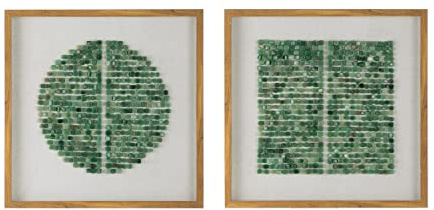 A and B Home 23.6 H Square-Shaped Green and Ivory PS/Stone Elos Stone Shadow Boxes (Set of 2), Wall Art Home Office Decor