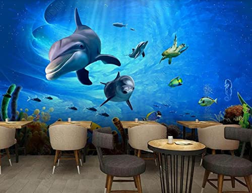 Papel Pintado Pared Delfín Del Mundo Submarino De Aguas Profundas Fotomurales 3D Papel Pintado Infantil Dormitorio Murales