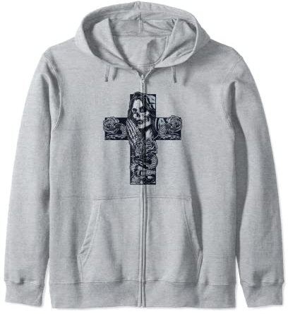 Tattoo Design t shirt, betende Frau Hoodie Kreuz Rosenkranz Kapuzenjacke