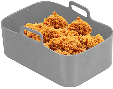 KSIEE Silikon-Topf, wiederverwendbar, quadratisch, hitzebeständig, Ersatz für brennbares Pergamentpapier, Silikon-Backgeschirr für Heißluftfritteuse, Ofen und Mikrowelle, Grau