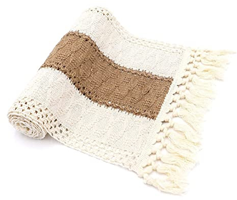 Lieson Tischläufer Makramee Boho, Tischläufer Baumwolle Leinen Beige Braun Hochzeit Tischdeko Tischband für Geburtstage Kommunion Esszimmer Party Urlaub Dekoration Abwaschbar, 30x160CM