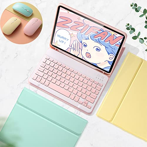 YEEHi Color Keyboard Case Mouse for iPad Air 13 inch M4 M3 M2 (2026/2025/2024)/ iPad Pro 12.9 inch (6th/5th/4th/3rd Generation) Case with Cute Magnetic Detachable Bluetooth Keyboard Cover (Pink)