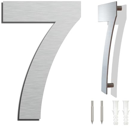 Large Modern House Numbers Stainless Steel Door Numbers -Corrosion Resistant and Easy to Clean - Floating Appearance and Easy to Install - 9 Inch 230mm Height (Number 7 Seven)