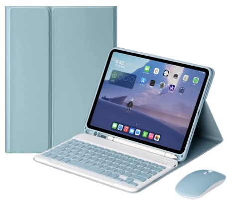 Keyboard Case with Mouse for 9.7 iPad 2018/2017 (6th/5th Generation)/Pro 9.7/iPad Air 2&1- Detachable Wireless Bluetooth Keyboard Pencil Holder Slim Leather Cover (Blue)