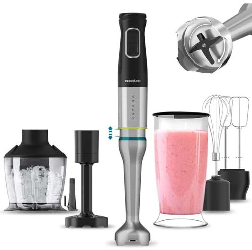 Cecotec Frullatore a immersione Katana TotalDestroy 1500xl Perfectcreat e Crush, 1500 W, 21 velocità e turbo, 4 fogli con titanio nero, antisalpaduras, piede extralargo, accessori kit.