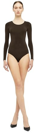 Wolford Buenos Aires String Body for Women Long Sleeve Sheer Silky Bodysuit Crew Neck Seamless Design Ultra-Feminine Slim Fit umber Brown X-Small