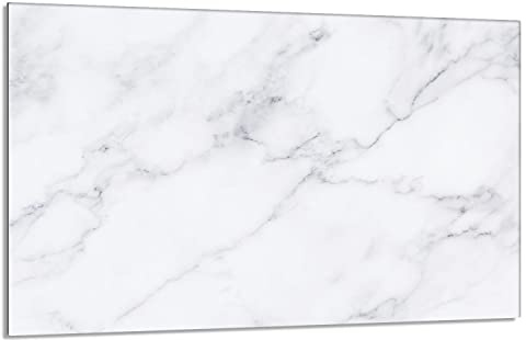Herdabdeckplatte 80x52 cm 1-Teilig Ceranfeldabdeckung Induktion Herdschutz Spritzschutz Glasplatte Deko Schneidebrett aus Gehärtetem Glas, Marmor Weiß