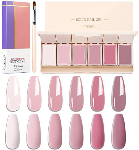 RoseFlower Smalto Gel 6 Colori, Smalti Gel per Unghie Crema Solido, Smalti Semipermanenti Tavolozza con Spazzolino per Unghie per Nail Art Salon e Casa Design Manicure, Rosa, serie nude bianche