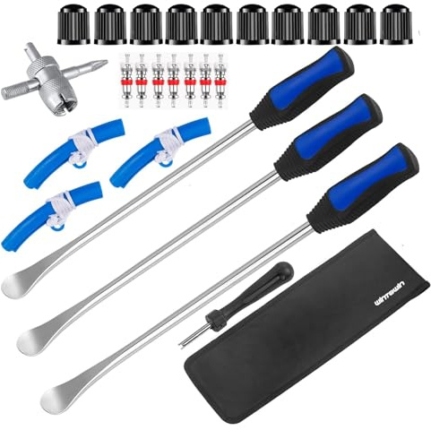 14.5Tire Spoons Motorcycle Dirt Bike Tire Changing Tools Iron Set ,Tire Spoon Levers Tire Changer Kit for ATV Lawn Mower with Tire Spoons, Rim Protector, Valve Tool ,Valve Cap and Valve Cores