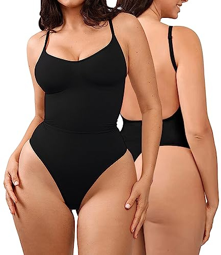 KBRPEY Body Reductor Mujer Shapewear Control de Abdomen Bodysuit Espalda Baja Moldeador con Tirantes Ajustables Body Moldeadores Tanga para Mujer (Negro L)