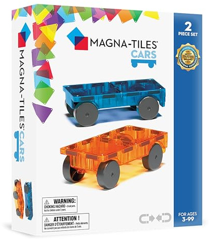 Magna-Tiles Cars Magnetbausatz, 2-teilig, Blau und Orange
