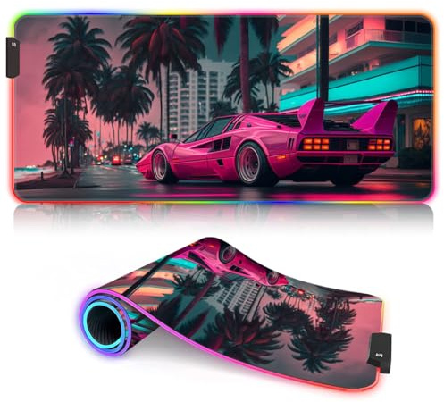 Tapis Souris Jeu XL RGB LED étendu XXL 14 Modes Multi Couleurs et Effets pour Clavier d'ordinateur pour MacBook PC Voiture Sport Classique 30 x 80 cm