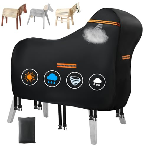 Housse de Protection pour Cheval en Bois,Bâche pour Cheval en Bois d'extérieur 420D,Imperméable Bâche de Protection Universelle avec Bande Imperméable,5 Boucles Inférieures et 5 Bandes Réfléchissantes