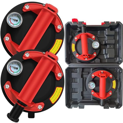 DURDUR 2er-Set 8 Glasheber Saugheber Fliesenheber mit Manometer 200KG Tragkraft,Doppelschicht Vakuumheber für Transport von Aquarium,Fliesen, glas,Laminat,Platten(Werkzeugkasten Inklusive)