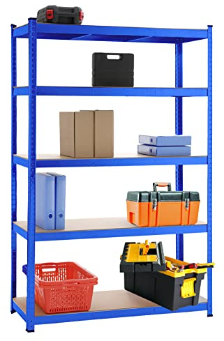 Panana 5 Tier Heavy Duty Boltless Metal Shelving Shelves 180cm /150cm Storage Rack Shelf Garage Home (Blue, H 180 x W 120 x D 45 Cm)