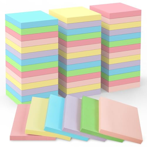 WeLiu Sticky Notes 3x3 Small Self-Stick Pads, 48 Pads in 6 Pastel Colors, Cute Sticky Notes, Adhesive Memo Pads for Office, Home, School, Meetings, 100 Sheets/Pad