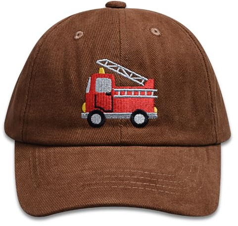 Baseballkappe für Kinder, Jungen, Mädchen, bestickt, Baby-Sonnenhut, Kleinkind, Dinosaurier, Trucker-Hüte (1–8 Jahre), Feuerwehrauto, Kaffeebraun, 3-8 Jahre