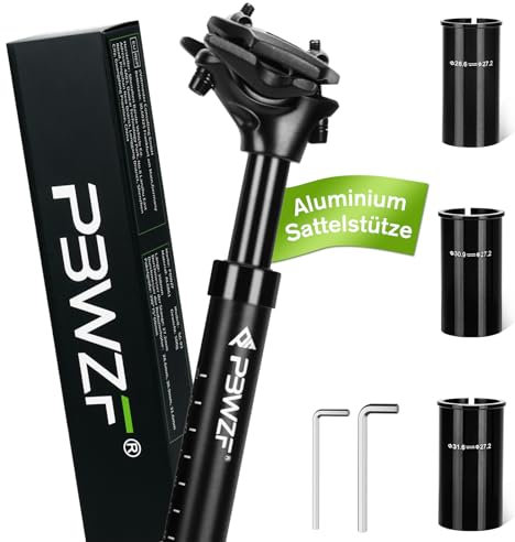 PBWZF Fahrrad Sattelstütze Gefedert 27,2mm mit 3 Sattelstütze Adapter(28,6 & 30,9 & 31,6mm), Sattelstange mit Federung Aluminium Äußerst Elastisch, Federsattelstütze für E-Bike, MTB, Trekkingrad