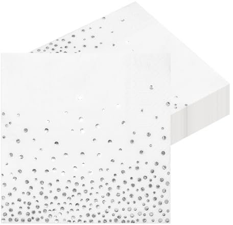 Pappersservetter, Vit med silverfolie 50 st engångsservetter 33 x 33 cm engångsservetter för födelsedag, cocktailparty