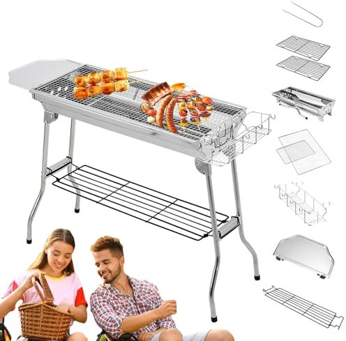 Faltbarer Grill, Holzkohlegrill faltbar | Großer abnehmbarer Grill | Großer abnehmbarer Grill, Edelstahl Campinggrill, Netz-Grillwerkzeug für Camping, Wandern