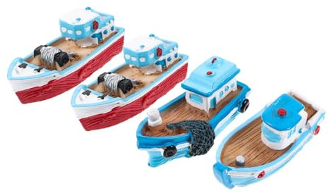 WOONEKY 4 Stück Fischerboot Ornamente Fischerboot Für Schreibtisch Boot Kunstharz Basteln Schreibtisch Boot Kunstharz Bootsdekoration Nautische Dekoration Thema Ornament