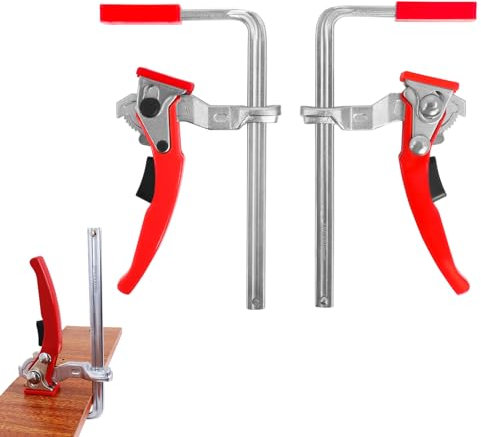 Abrazaderas de Carril 160x60mm，Abrazadera de Mesa con Mango de Acero，Pinza Rápida Para Lijar, Corte de Precisión Pinza de Varilla, 2 Piezas de Poweka
