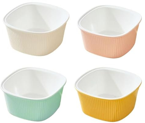 Ensemble de 4 ramequins carrés, ramequins empilables en céramique de 7 oz, plats à soufflé, plat brûlé, bols de cuisson colorés en porcelaine pour la cuisine, le service 10X5CM A
