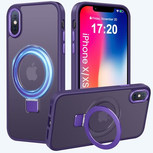 PuyaTeya Handyhülle für iPhone X Hülle,für iPhone XS Hülle, [mit Unsichtbarem Ständer ][mit Magnetic] Kratzfeste Anti-Fingerabdruck [Transluzente Matte] Hülle für iPhone X/XS 5.8(Dunkelviolett)